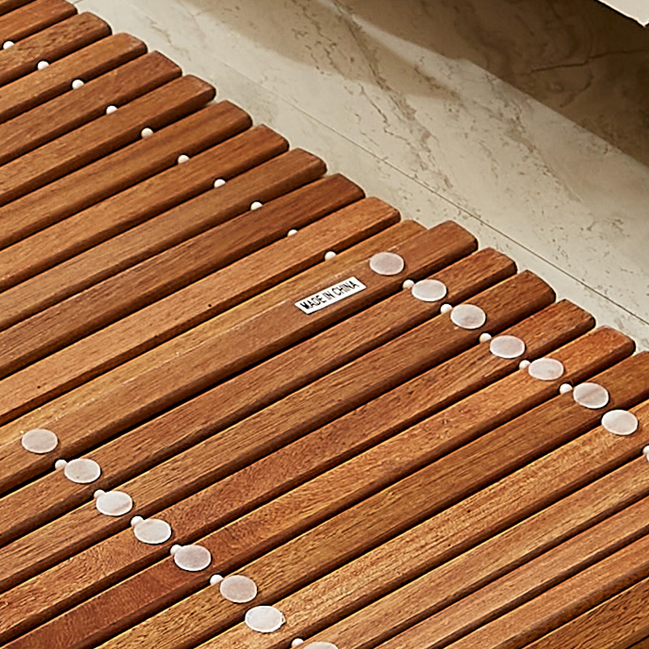 Alfombrilla de baño de madera teca, 118 x 50 cm, antideslizante, ducha