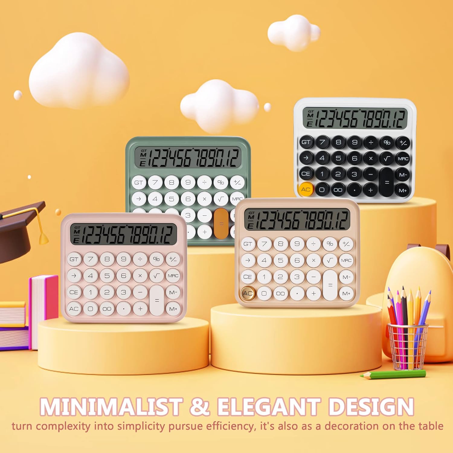 Standard Function Calculator, Desktop Calculator 12 Digit Large LCD Display Big Button Calculator for Christmas Green Clear Standard for Daily and Basic Office,Automatic Sleep,with Battery