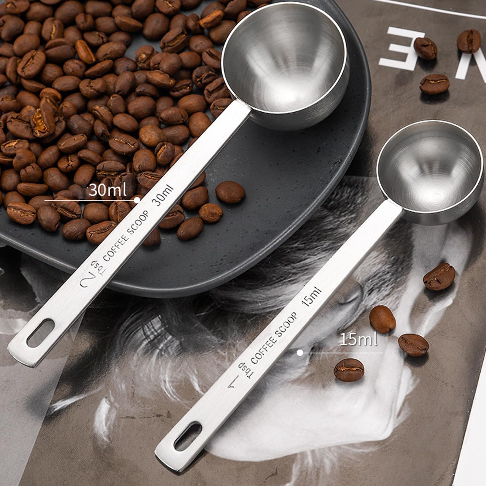 tiokin 2Pcs 1 Tablespoon Coffee Scoop,15 ml Stainless Steel Coffee Measuring Spoon,Long Handle Coffee Measuring Scoop Spoon for Ground Coffee Loose Tea,Milk Brewin and Powder - Image 3