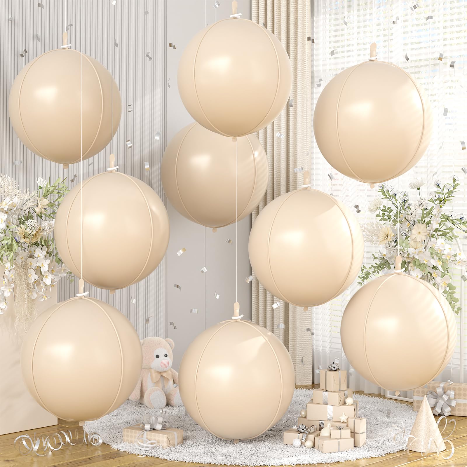 9 Pcs Cream Round Foil Balloons,22 Inch Beige Round Balloons