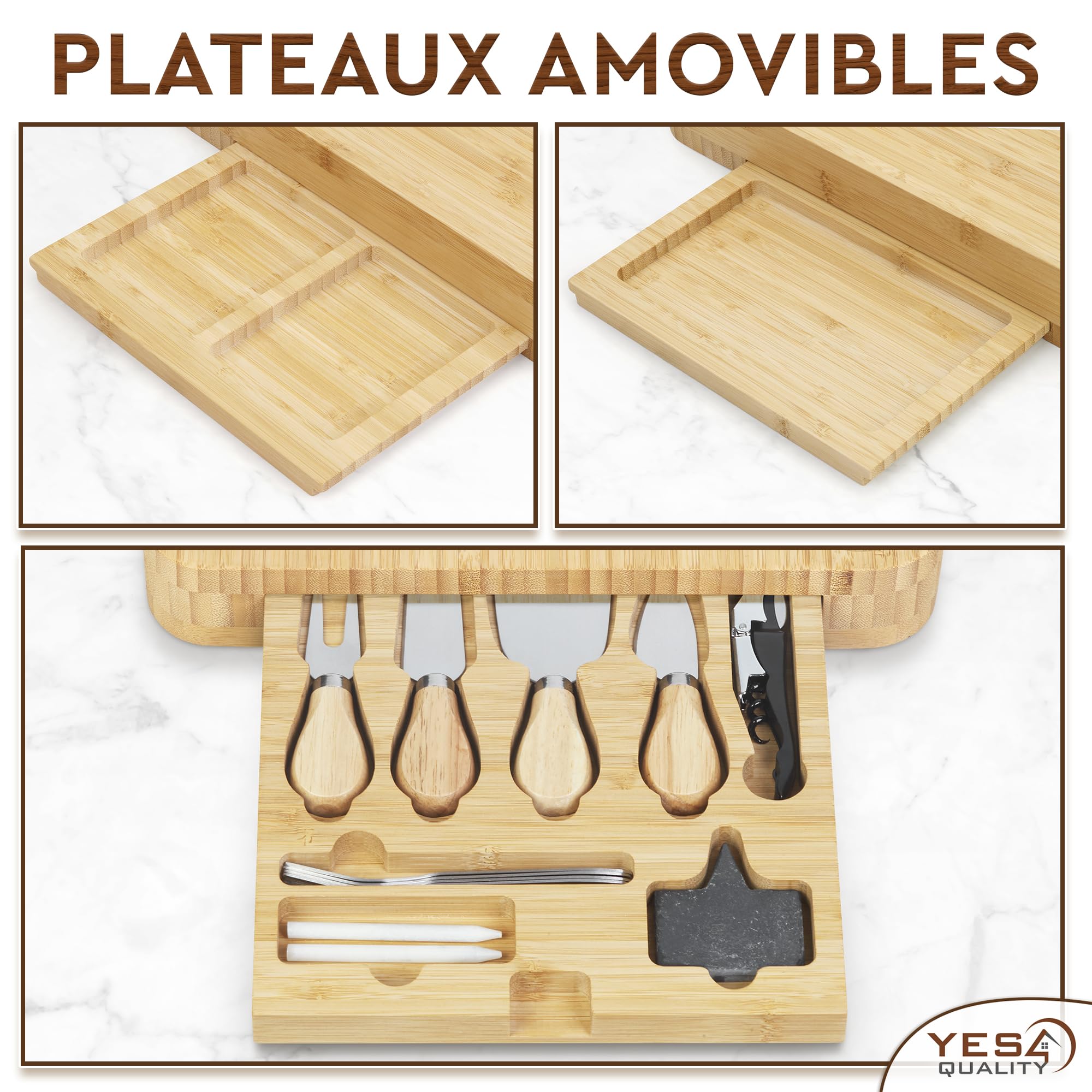 Coffret cadeau premium de planches à charcuterie - 23 pièces, bambou - Grande planche à fromage + plateau pour la fête des Mères, un anniversaire, une pendaison de crémaillère, une fête prénuptiale