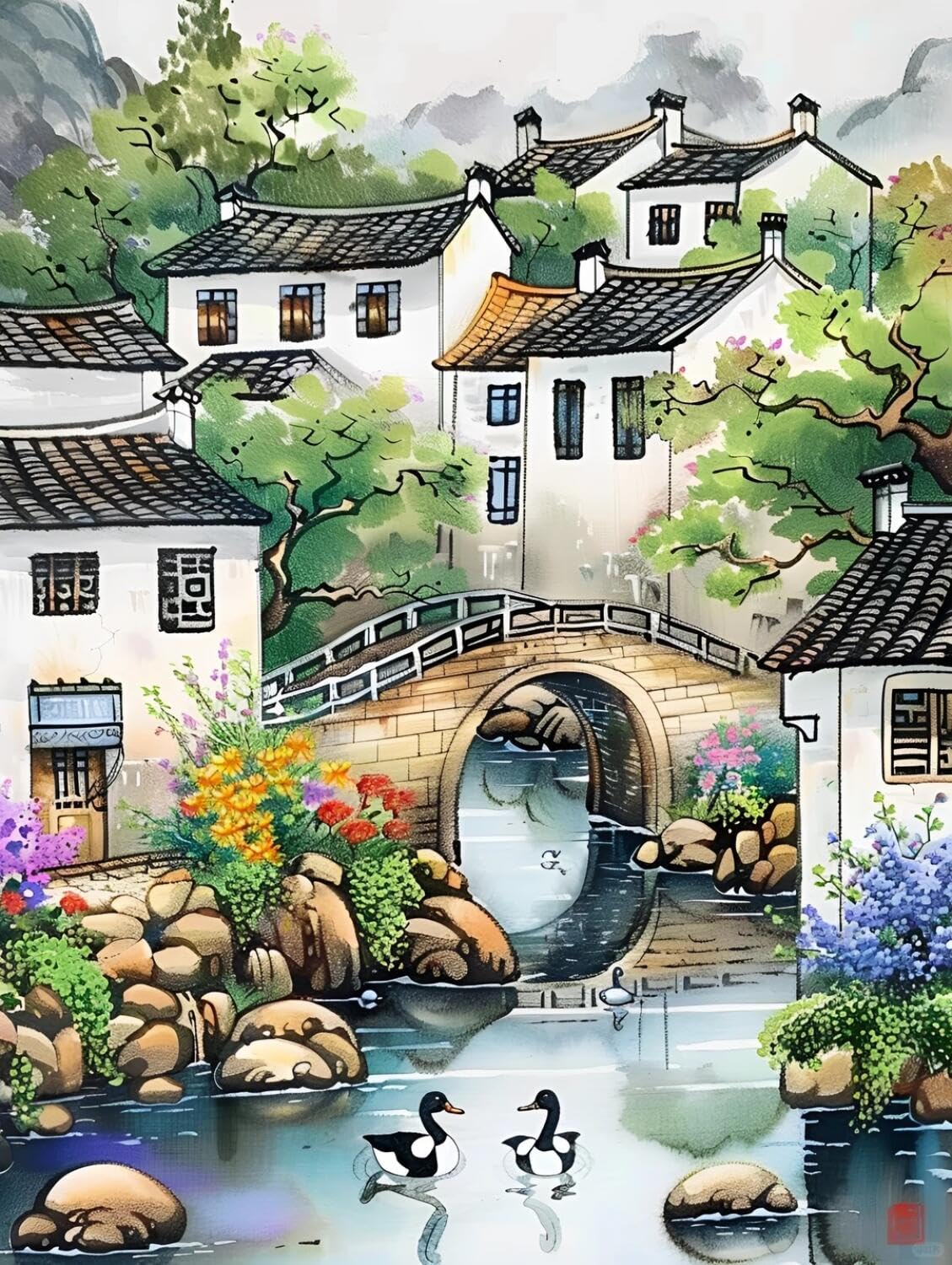 Rqwybcaxn Seed Bead Embroidery Kits Watercolor Architecture 40x50cm