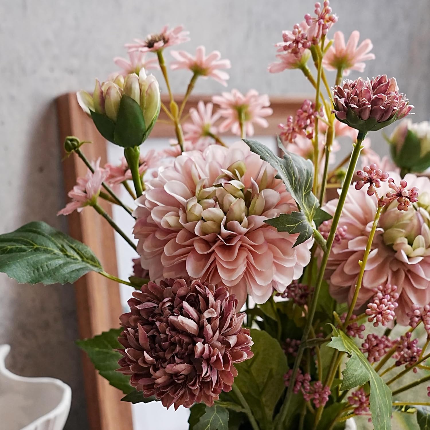 Jahe Fake Flowers Mixed Bouquet, Artificial Flowers with Paper Pulp Planter, Silk Faux Flowers with Vase Home Decor Arrangement, Office Dining Living Room Decor, Table Centerpieces, Nude Pink