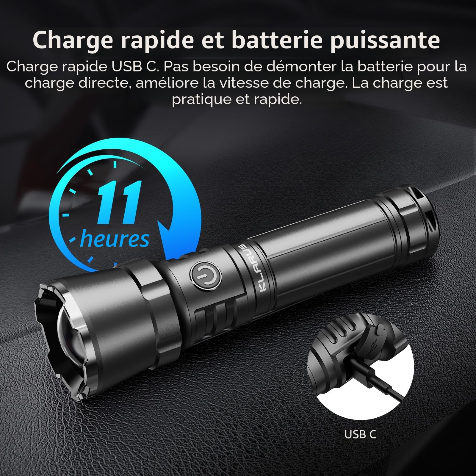 klarus EP12 Lampe de poche super lumineuse, 750 m, 4000 mAh, rechargeable, 2000 lumens, étanche IPX6, pour promener le chien, camping, outil d'urgence (EP12)