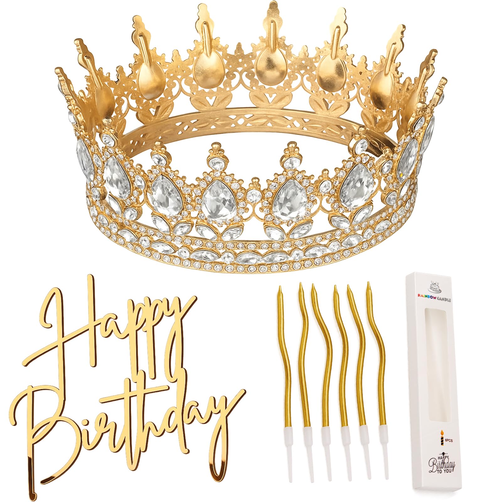 Highergo 8 Pcs Queen Crown Cake Topper Gold Rhinestone - cake decorating supplies | Mubboo