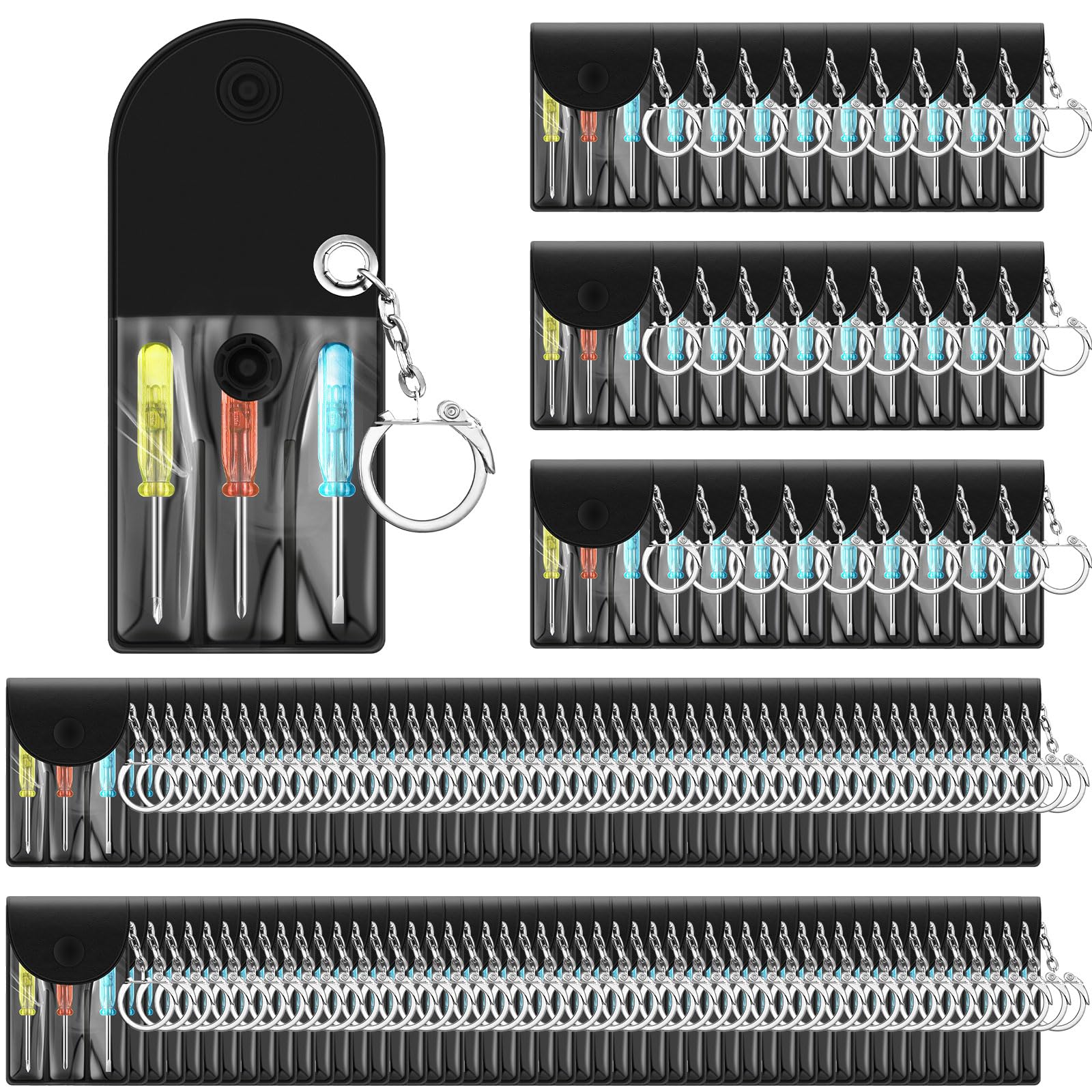 Jutom 130 Set Mini Screwdriver Keychain Set Bulk Includes 3 Mini Screwdrivers in a Portable Pouch with Snap with Hook Bulk Adult Men Employee