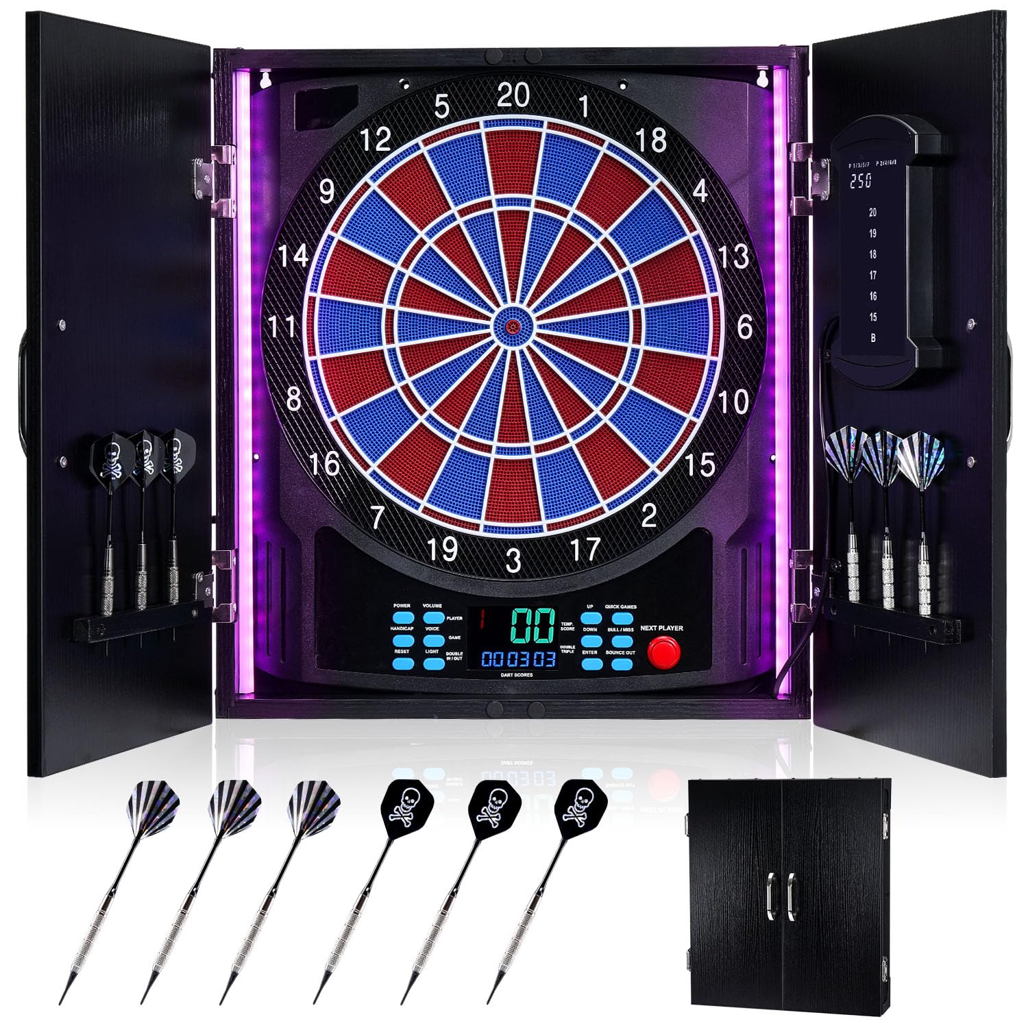Jeu de Flechette Electronique, LED Coffret en Bois avec Marqueur | [12 Fléchettes][Coffret en Bois] 8 Couleurs pour 8 Joueurs, Jeux de Flechettes Adulte Électronique, Familiaux & Bar - NOIR