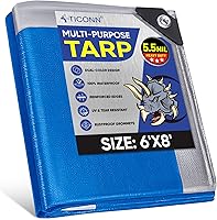 TICONN Heavy Duty Waterproof Tarp 5.5 Mil Thick 6x8 ft - UV Resistant Tear Proof Tarpaulin with Reinforced Grommets & Edges