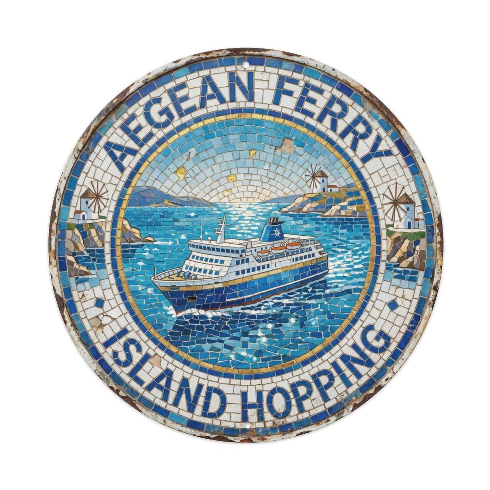 Vintage Travel Aegean Ferry Greece Metal Tin Sign