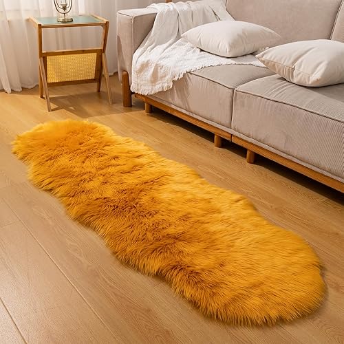 Miniatura 193 de Alfombra blanca de piel sintética de piel de oveja de 2 x 6 pies, alfombra mullida súper suave y esponjosa utilizada para dormitorio, suelo de Blanco