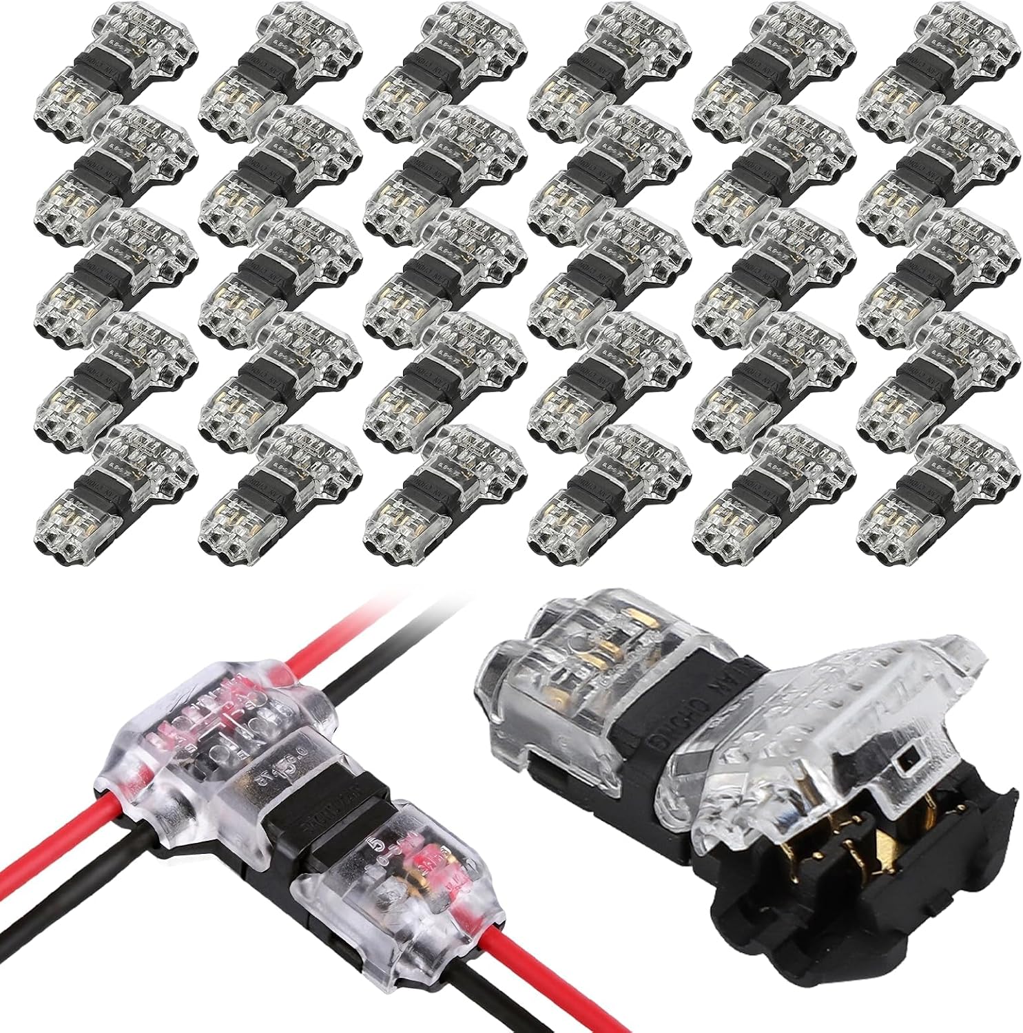 12PCS T Tap Wire Connectors for 18-22 AWG,3 Way 2 Pin Low Voltage Wire Splitter Connectors,Solderless No Wire Stripping Quick Wire Splitter Connectors, No Stripping Required