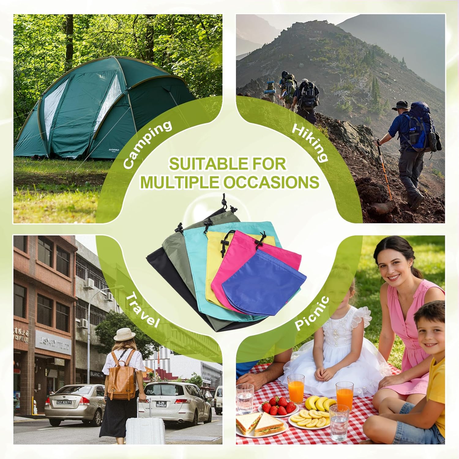 Stuff Sack, Nylon Waterproof Storage Sacks Portable Drawstring Outdoor Products Ditty Bag Ultralight Dust Flap 14 x 27 Inch & 2Pcs & Black - Fit for (Camping/Traveling/Hiking)