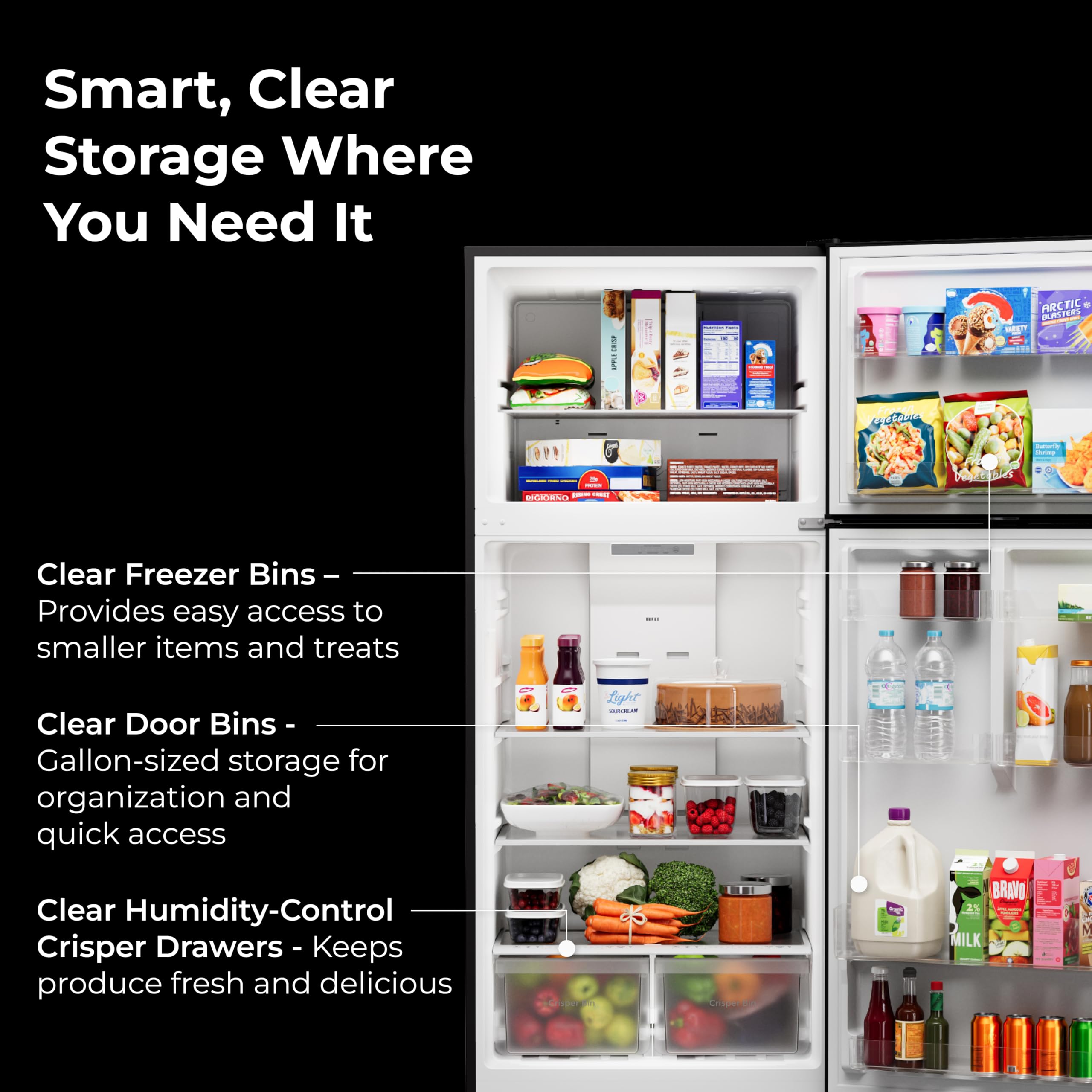 Kenmore 30" Top Mount Refrigerator With Freezer - Adjustable Shelving, Humidity-Controlled Crispers, LED Lighting, Energy Star Certified, Garage Ready, 20.2 Cu. Ft. Capacity - Black on Fridge.com - View 6