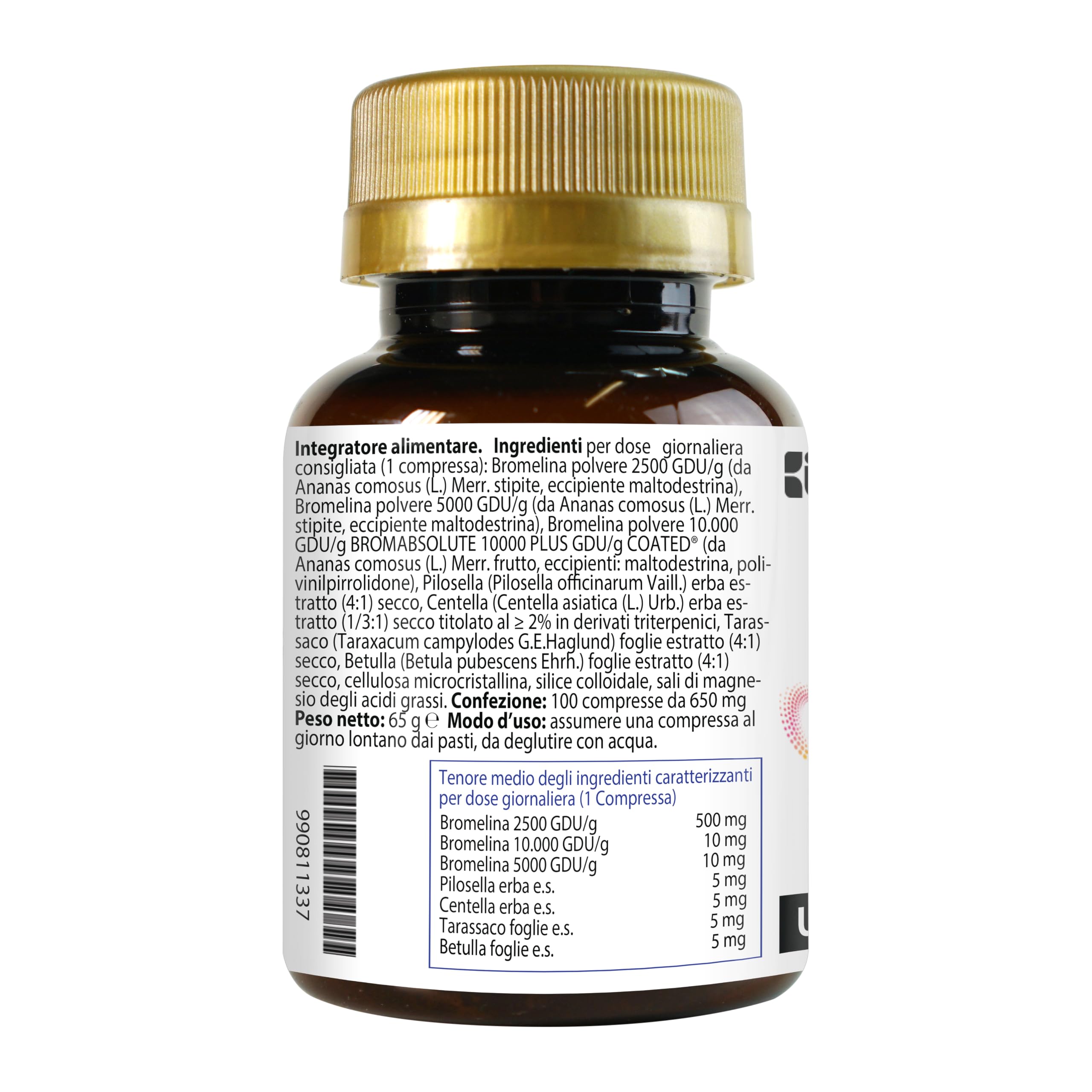 BROMELINA 10.000 GDU/g GASTROPROTETTA CON BROMELINA 5000 GDU/g CENTELLA PILOSELLA BETULLA TARASSACO | INTEGRATORE CELLULITE E DRENANTE 300 COMPRESSE 1 AL GIORNO