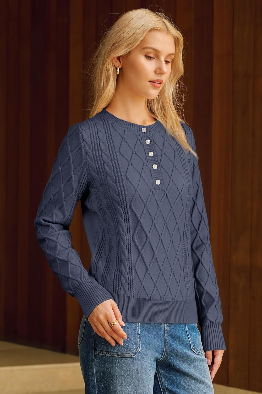 Arach&Cloz Womens Comfy Cotton Blend Cable Knit Casual Sweaters 2025 - Image 3