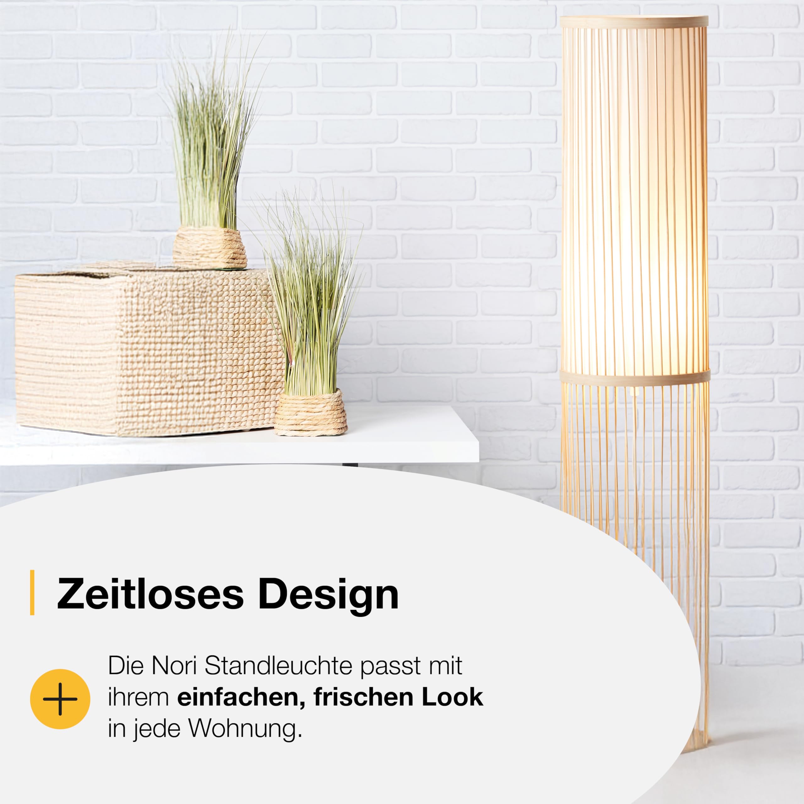 Brilliant Lampe Nori Standleuchte 1flg natur/weiß | 1x A60, E27, geeignet für Normallampen (nicht enthalten) | Mit Fußschalter