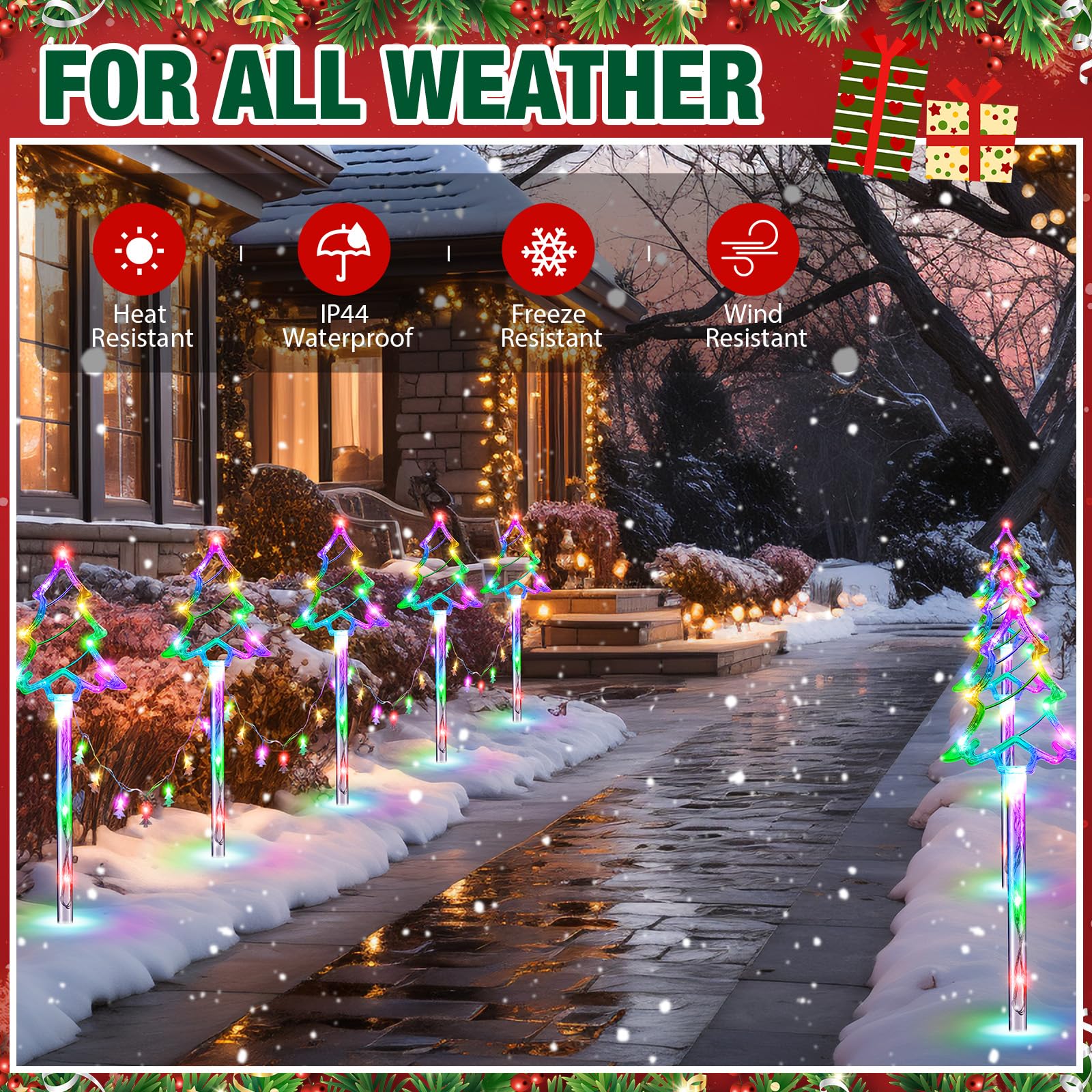 VIHOSE 10 luces de camino de Navidad enchufables para decoración al aire libre, 8 modos, luces LED impermeables para decoración de jardín para pasarela, patio, césped, porche, decoración de vacaciones