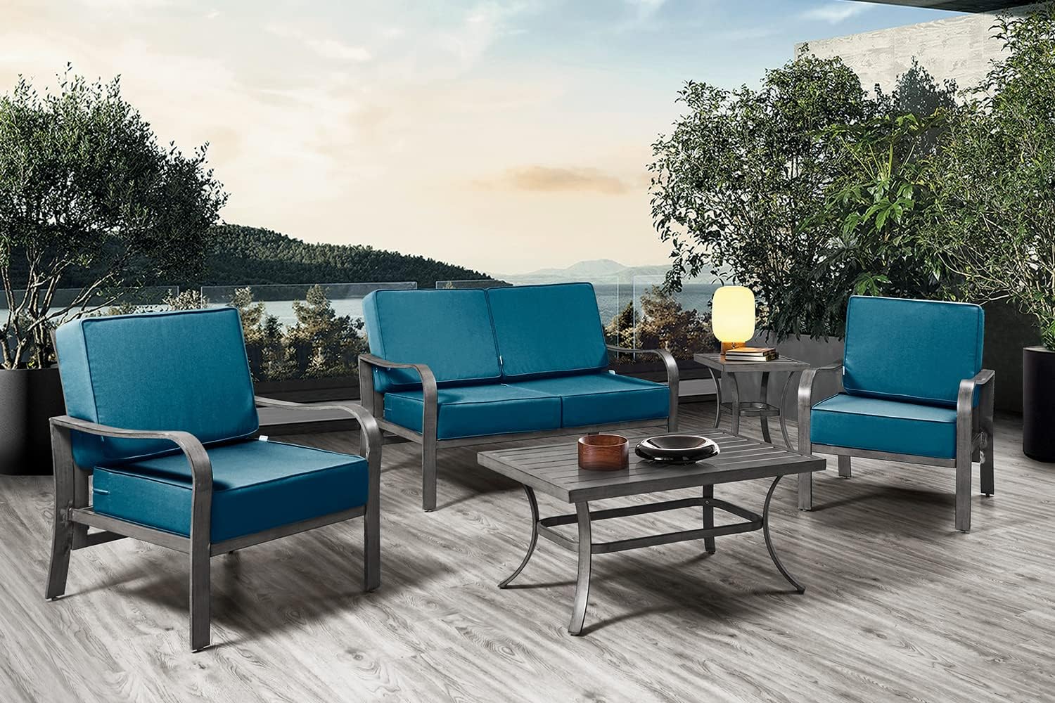 ARTPLAN Deep seat Cushions for Outdoor Furniture,24x24x6 Thick Seat Cushion Set,Outdoor Patio Sofa Lawn Chair Cushions,Peacock