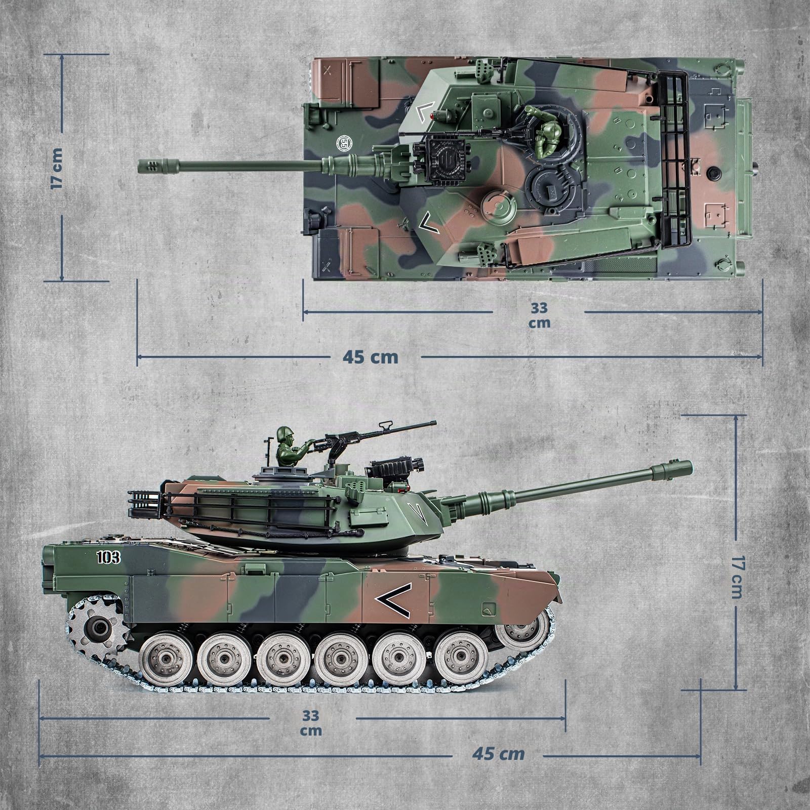 Supdex Tank Telecommande M1A2, RC Char 1/18 Réservoir Télécommandé 2.4Ghz, Maquette Jouets avec Fumée, LumièRes, Réservoir Télécommandé Tir, Sodèle Char de Combat on et Recul pour Enfants et Adultes