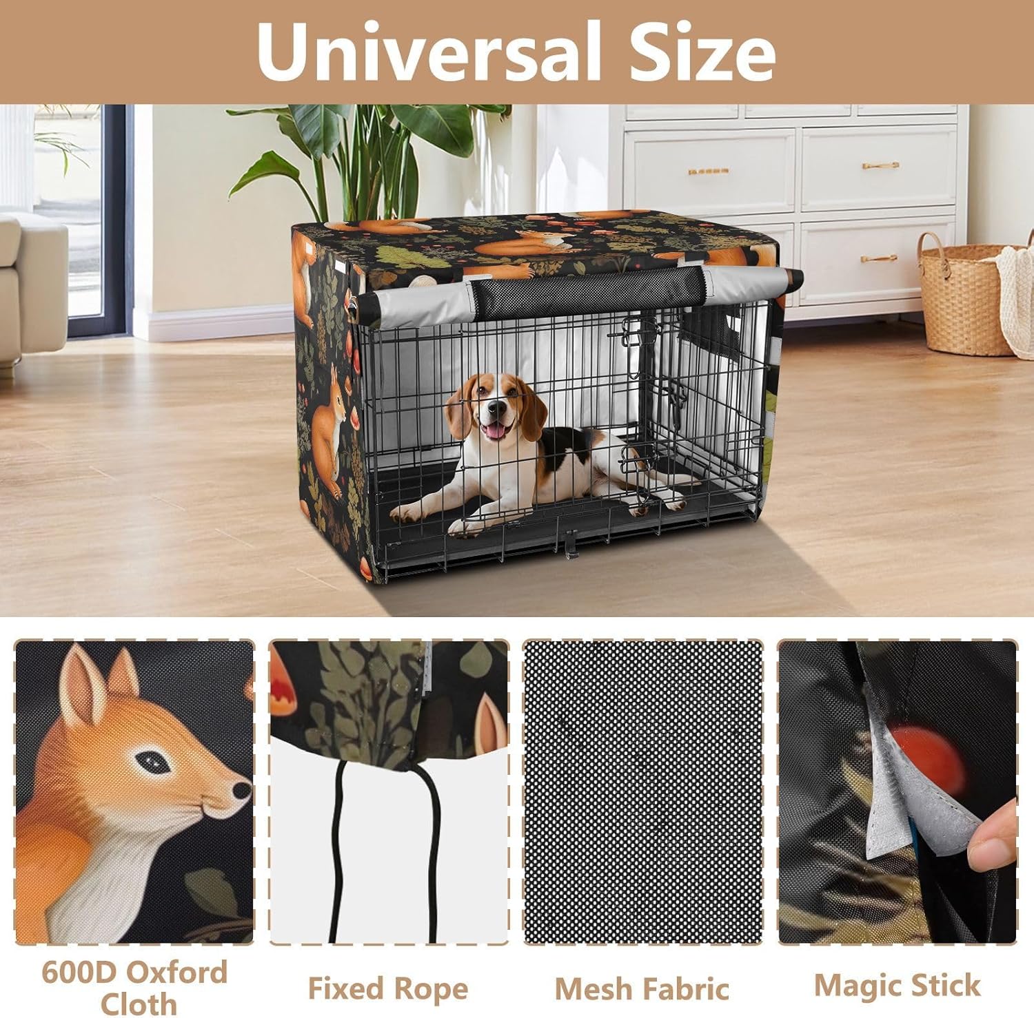 Autumn Leaves Squirrels Dog Crate Covers Breathable, S-XL Washable Cage Cover for Indoor Pets, X-Large