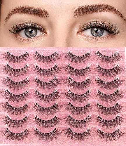 Miniatura 10 de Kiromiro - Pestañas postizas de visón sintético, pestañas esponjosas y finas, de 0.63 pulgadas, pestañas rizadas en D naturales, paquete de 14 pares