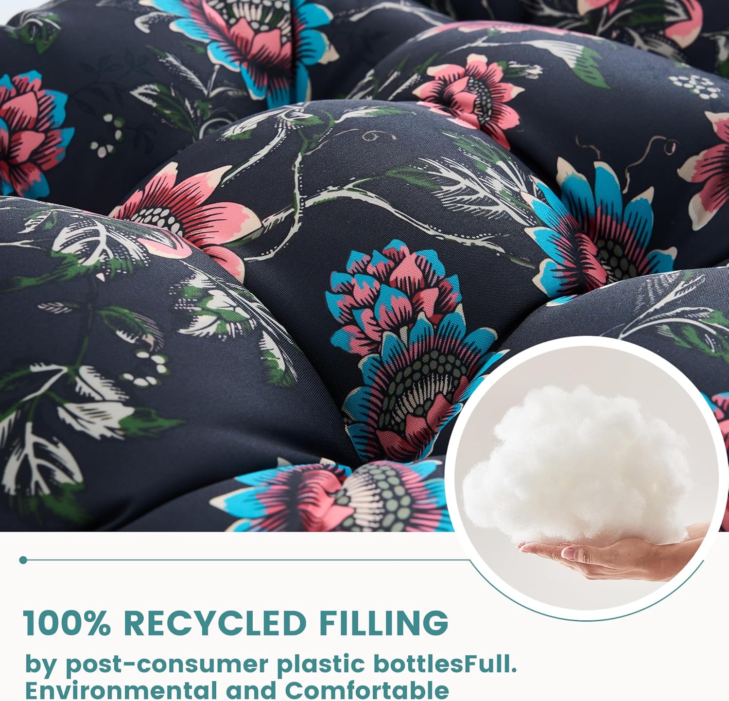 BLISSWALK Outdoor Chair Cushion Set of 2, 48"x21"x4" Inch, Tufted Thick Seat & Round High Back Cushion for Adirondack Patio Furniture and Rocking Chairs, Fade-Resistant Colorful Print,Floral