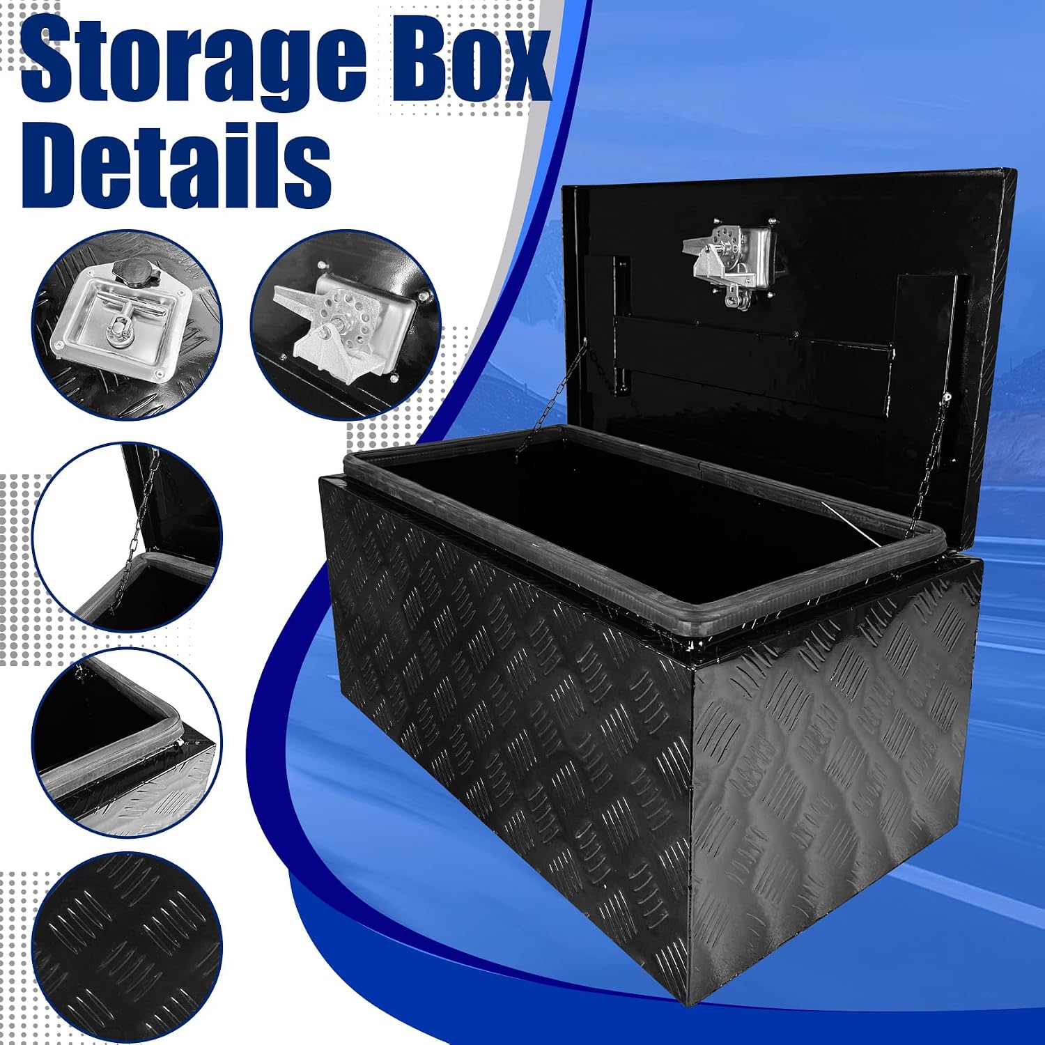 Aluminum Underbody Truck Box 30"×14"×16" Pickup Storage Box Heavy Duty Diamond Plate Tool Boxes Truck Bed Boxes Suitable for Pick Up Truck Trailer ATV with T-Handle Latch and Keys Black