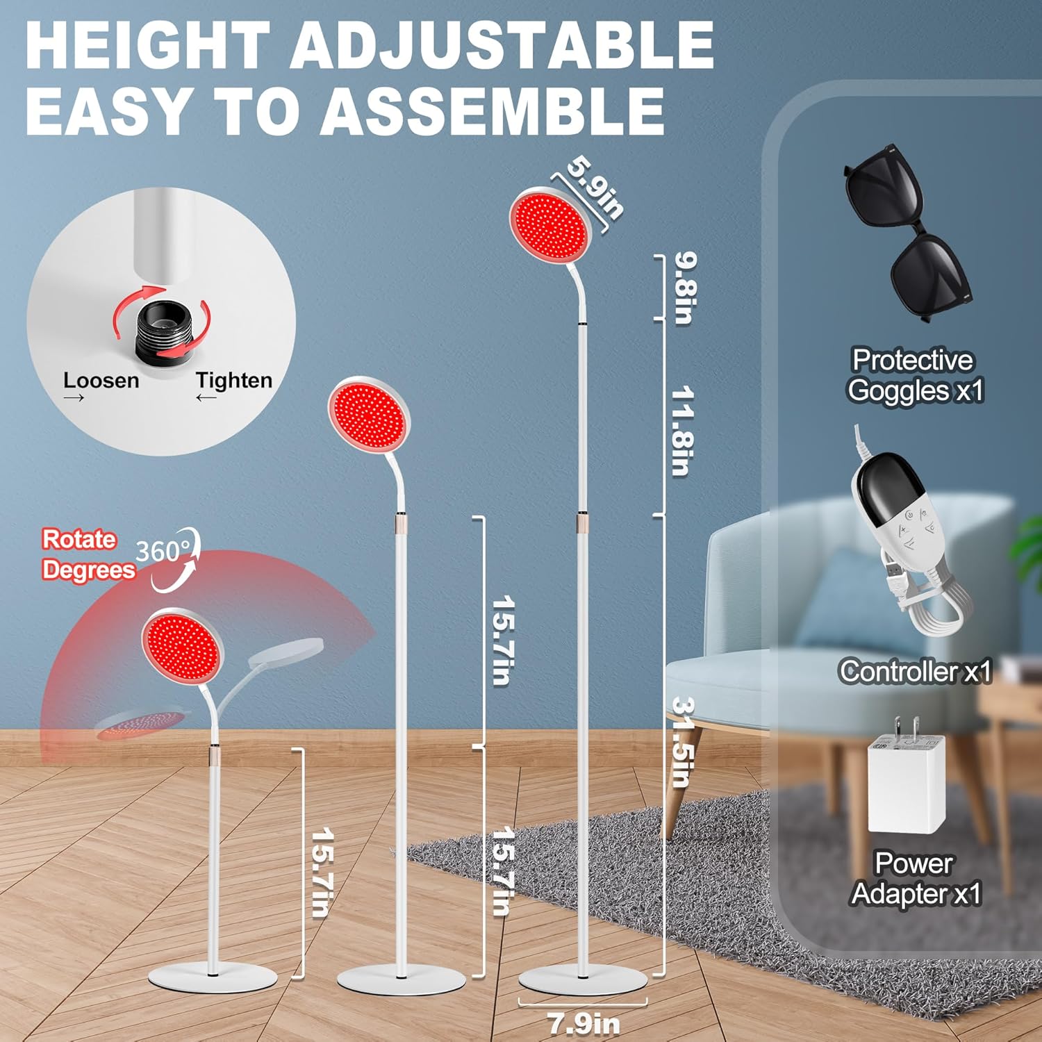 Red Light Therapy for Body, Red Infrared Light Therapy Lamp with Stand, 660nm and 850nm Near Infrared Redlight Therapy, LED Red Light Therapy Device for Face and Full Body at Home(140 Beads) - Image 6
