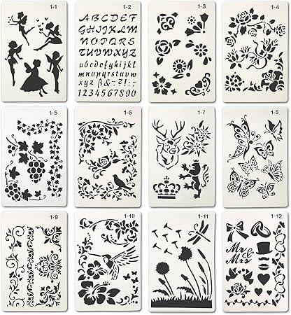 Amazon Co Jp ステンシルシート ステンシル プレート テンプレート 花柄 アルファベット 数字 文字 など１２枚セット 約１６cm 約２４ ４cm すてんしるしーと お店の Pop作成 看板作成に最適 ステンシルプレート ｔｈａｌａｓｓａ ホビー