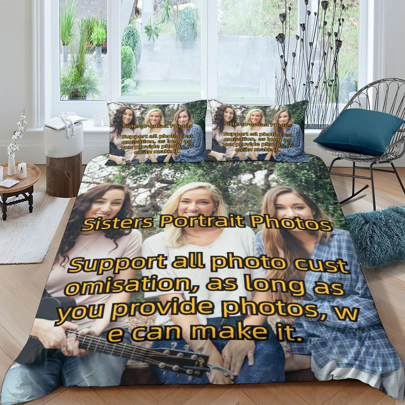 Ensemble de lit microfibre douce personnalisation photo portrait de sœurs