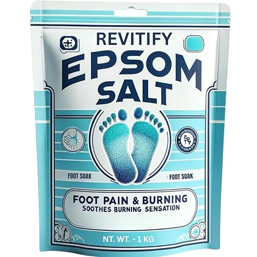 REVITIFY Fast-Acting Epsom Salt 1Kg for Pain Relief and Relaxation, Guaranteed Relief for Foot Pain, Swelling & Soreness Luxury Bath Salt for Women and Men, 100% Pure Magnesium Sulphate