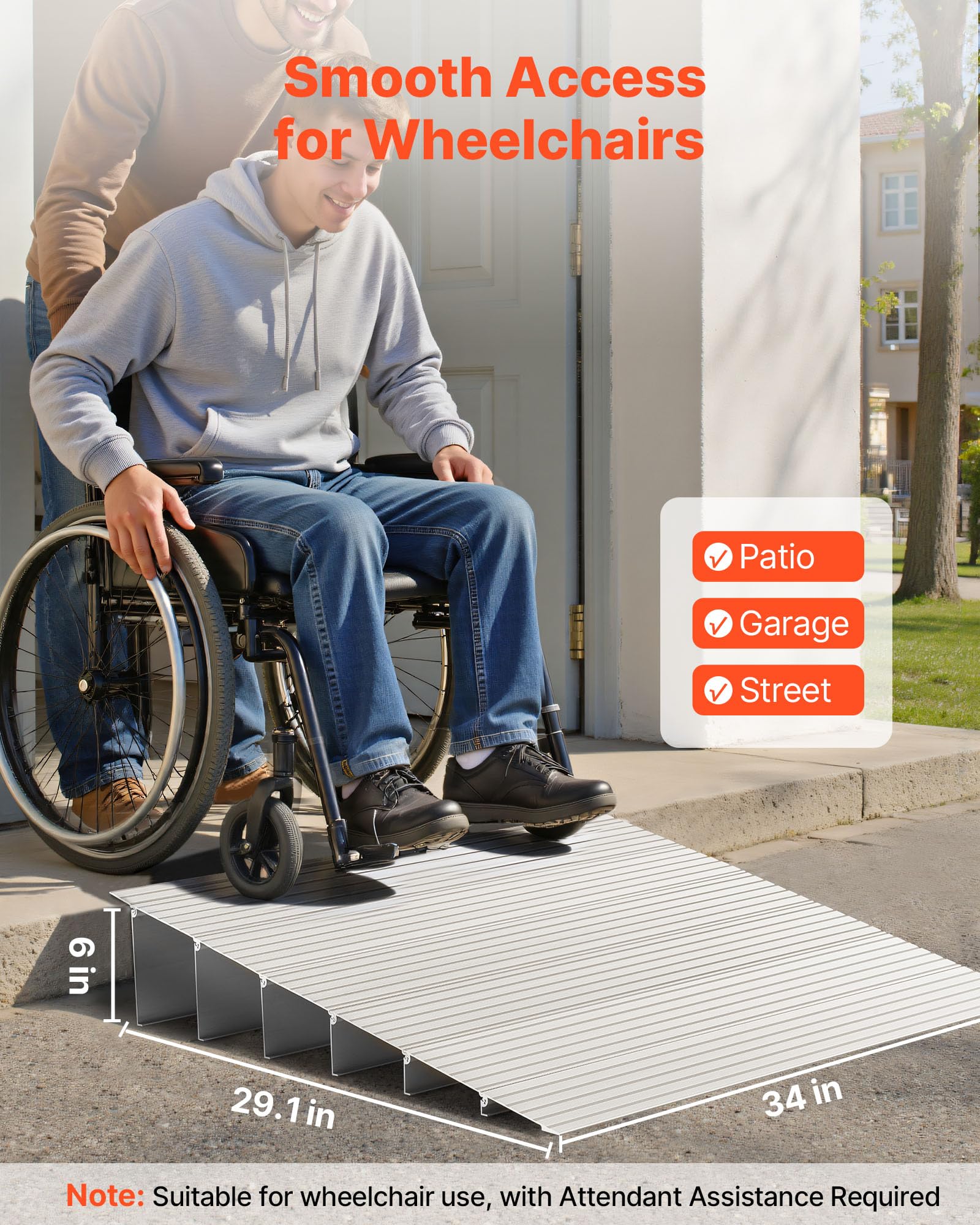 VEVOR Rampa per Soglia Porta, Altezza 155 mm, Rampa per Soglia in Lega di Alluminio con Capacità di Carico Nominale di 362,8 kg, per Disabili per Gradini Domestici per Sedie a Rotelle, Scooter