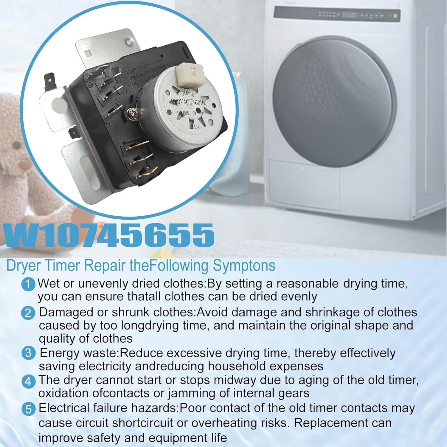 W10745655 W10857612 Dryer Timer Replacement Parts for whirlpool/Amana/Maytag//Crosley/Inglis/Roper, for Whirlpool Dryer Parts, for Maytag Dryer Parts, Dryer Timer Replacement W10436308 wpw10745655