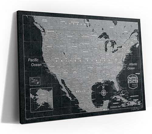 Tablero de mapa de Estados Unidos con pasadores para marcar viajes de Estados Unidos, hecho a mano en Ohio, EE. UU., Diseño pizarra moderna (24 x 16