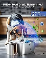 Vista 4 de PETNF 3-Gallon Stainless Steel Dog Water Fountain for Large Dogs, Dog Water Bowl Dispenser with 4 Filters, Visible Water Window, Quiet Pump & LED