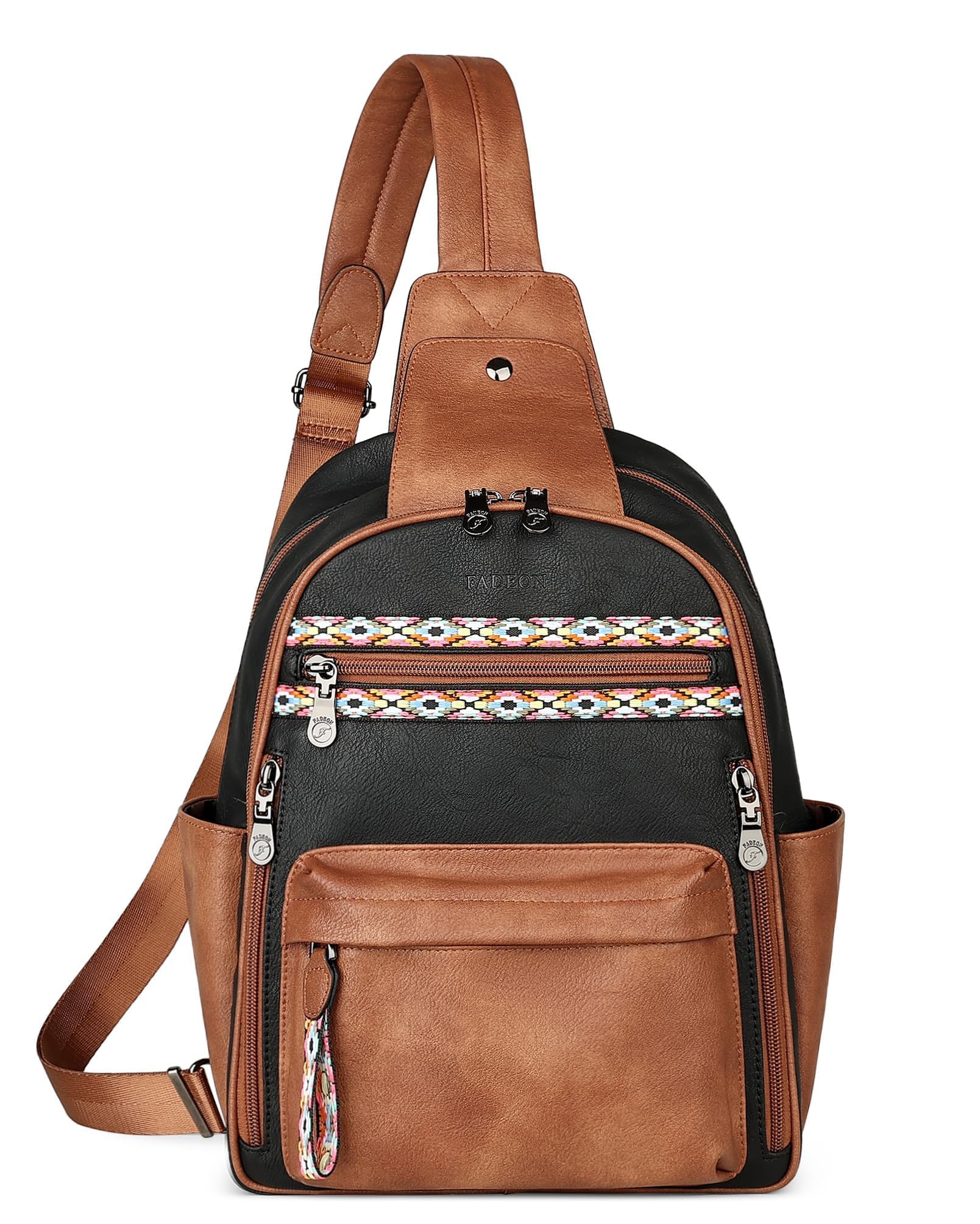 FADEON Large Sling Bag for Women, Leather Crossbody Purse Designer Anti Theft Sling Backpack, RFID Fanny Packs for Travel