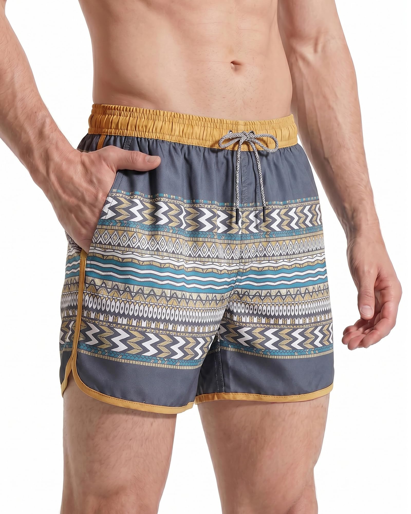 maamgic Herren Badeshorts Vintage Retro Boardshorts Schnelltrocknend Kurz Badehose Schwimmhose mit Mesh-Futter und Verstellbarem Tunnelzug