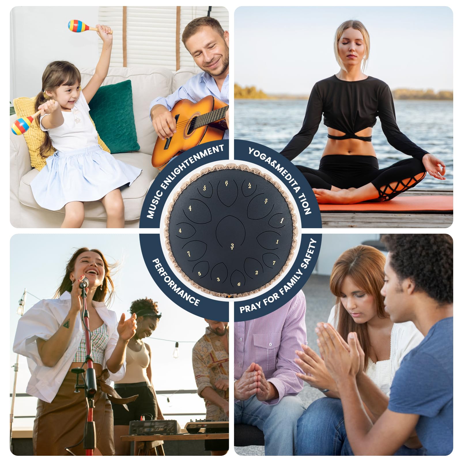 Steel Tongue Drums, Tambor de Lenguetas de acero de 14 pulgadas 15 notas, Instrumento musical para niños, Handpan para Meditación, Relajación de Melomanas y Principiantes