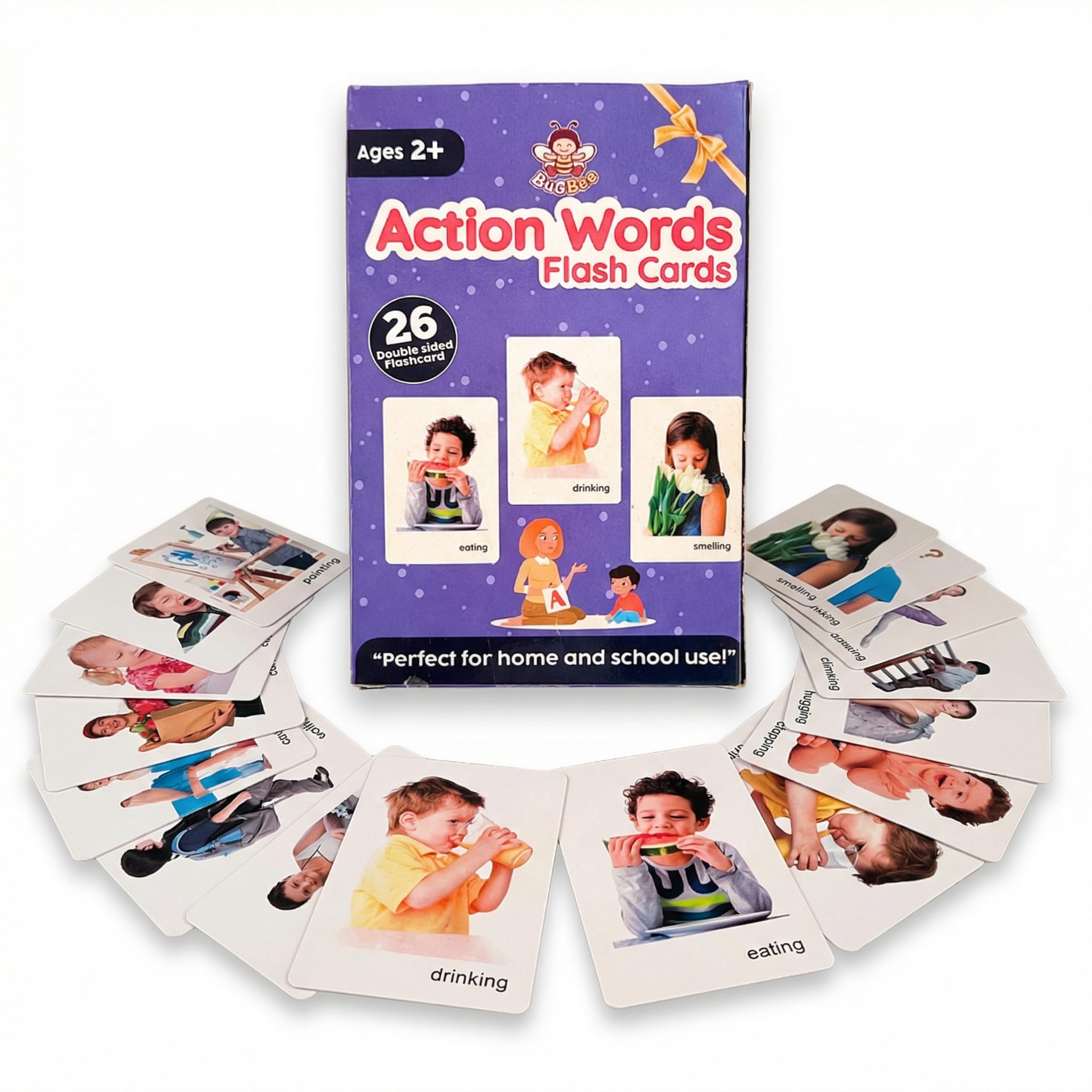 Bugbee Action Flash Cards for Kids 3+ Years 52 Actions on 26 Laminated Cards | Verbs with Real Child Photos | Speech & Language Learning | Ages 2+ (Action Flashcards)-picture-30