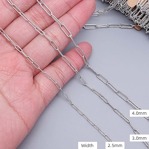 Miniatura 2 de THREENEST Cadenas de clip de papel de acero inoxidable de 16.4 pies de ancho y 2.5 mm, cadena larga soldada para collar, pulsera, aretes,