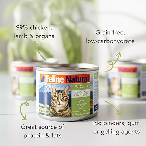 Miniatura 2 de Feline Natural New Zealand - Alimento húmedo enlatado para gatos, alto en carne, bajo en carbohidratos y sin granos, comida húmeda para gatos con