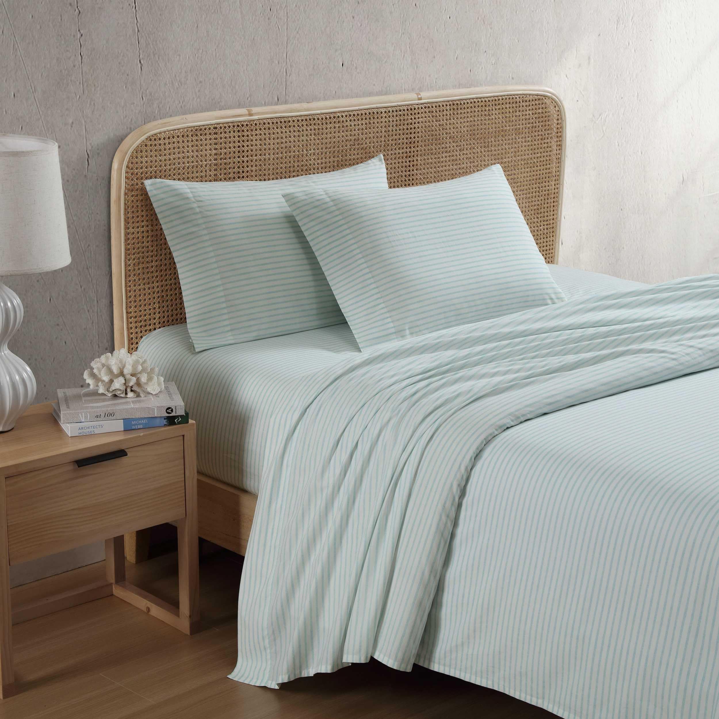 Tommy Bahama - Juego de sábanas tamaño Queen, Juego de Ropa de Cama de percal de algodón, súper Suave y Acogedor, decoración del hogar, Certificado Oeko-Tex (Cool Beach Stripe Turquoise, Queen)