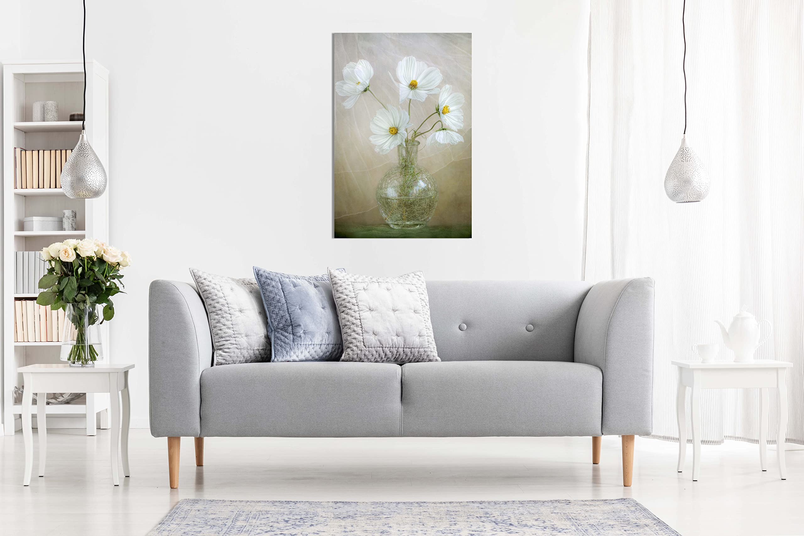 Stampa artistica da parete con margherite bianche, senza cornice, decorazione su tela, poster da parete per