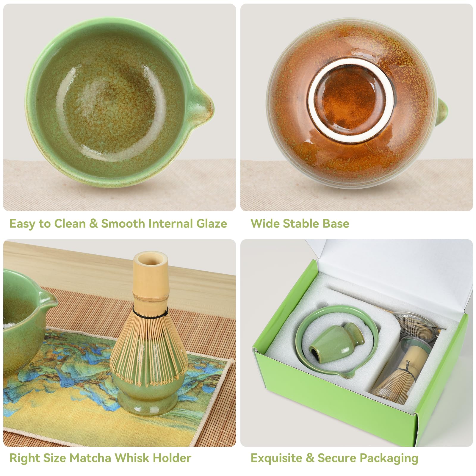 OTraki 9 Pezzi Macha Tea Kit, Kit Matcha Completo Accessori Per La Cerimonia Del Tè Giapponese, Ciotole Per Matcha, Paletta, Frusta Per Matcha Fatto A Mano, Confezione Per La Famiglia E Gli Amici