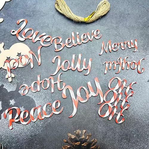 Miniatura 6 de 10 piezas de decoración para árbol de Navidad, letras rojas y blancas, adorno colgante con decoración de caramelo de madera, letrero de alegría,