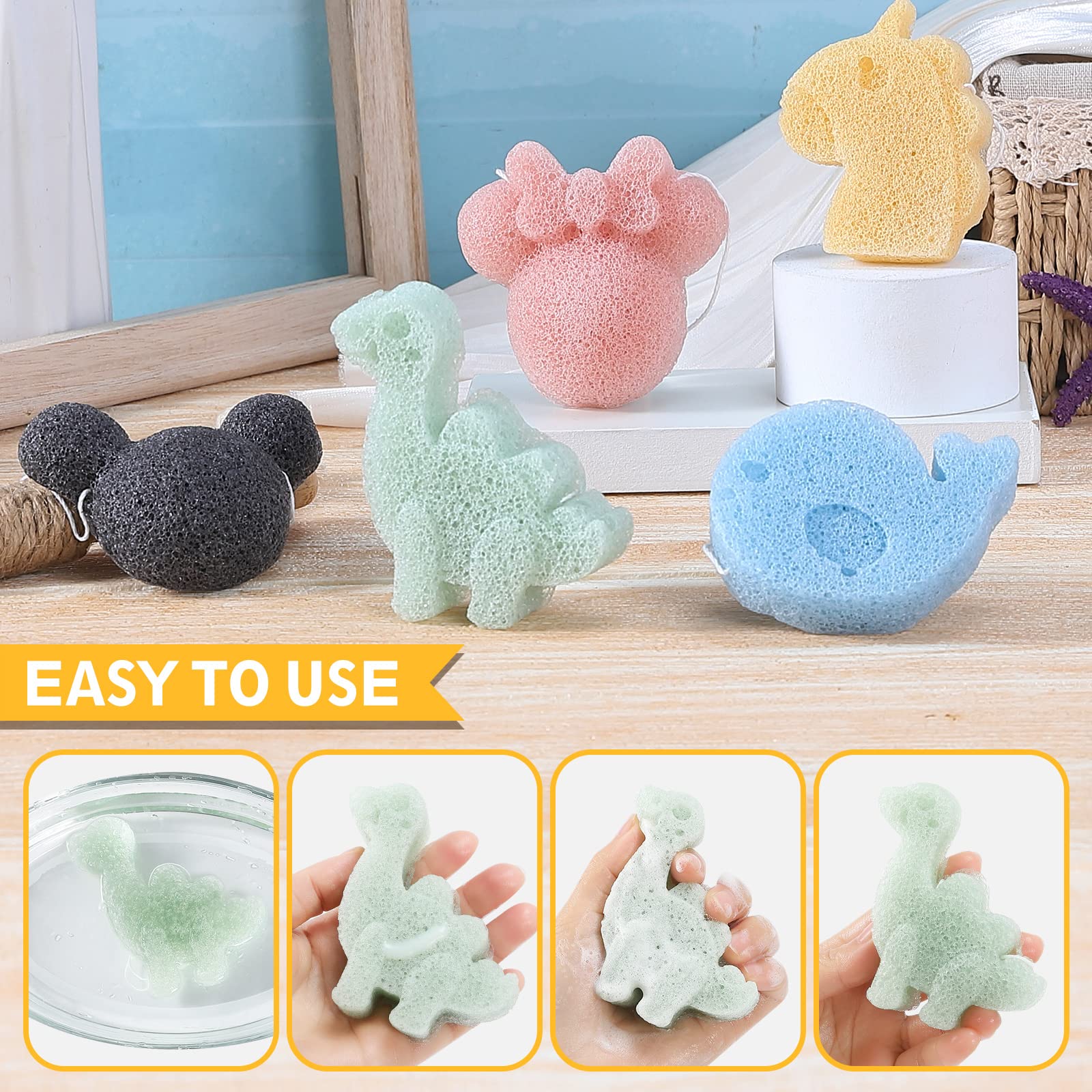 Konjac Baby-Badeschwamm zum Baden, klassische Formen, natürliche Badeschwämme für Säuglinge, Kleinkinder, Neugeborene, natürliche und sichere pflanzliche Konjac-Baby-Badezubehör, 5 Stück (Set 1