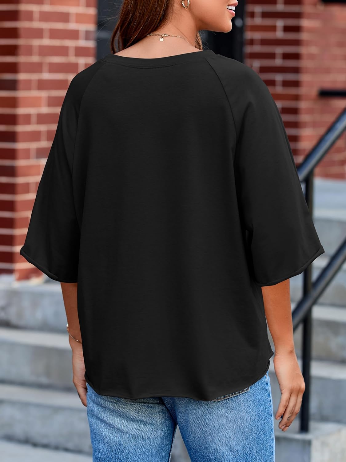 Tankaneo Womens Oversized Half Sleeve T-Shirts Trendy Casual Loose Fit Tops Summer Crew Neck Baggy Shirts - Image 5