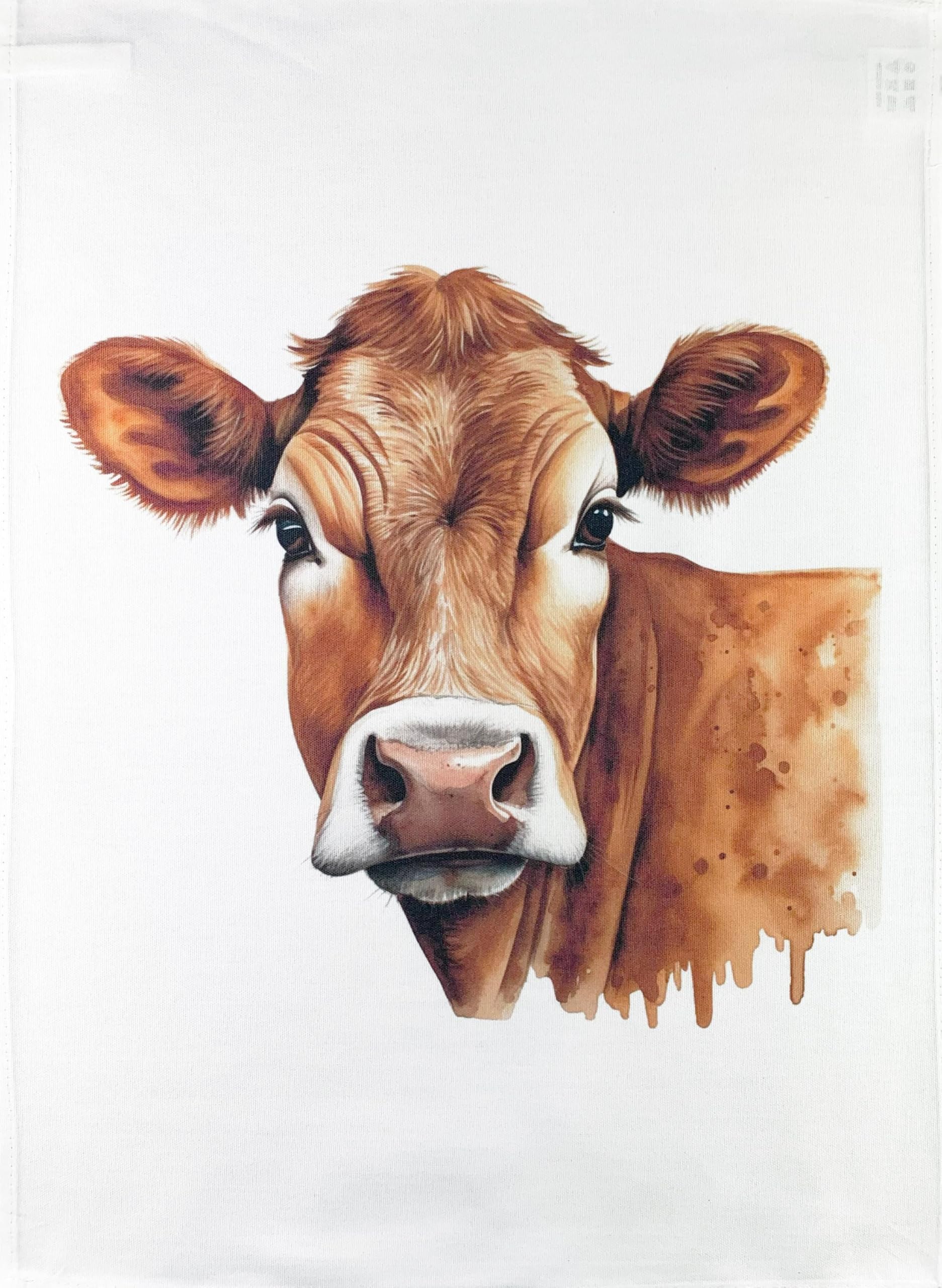 Half A Donkey White The Big Cow Face Large Cotton Tea Towel