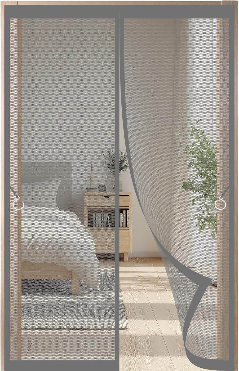 Drzwi Balkonowe Z Moskitierą Magnetyczna Ochrona Przed Owadami Bez Wiercenia, Pełnoramowe Zapięcie Na Rzep, Kurtyna Do Przesuwnych(Gray,130x220cm)