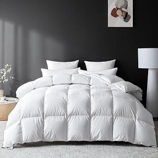 Goose Feather Down Fiber Comforter Queen Size, Premium All Season Fluffy Duvet Insert, 100% Cotton Hotel Bedding Comforter Medium Warmth Duvet Insert (90 x 90in, White)